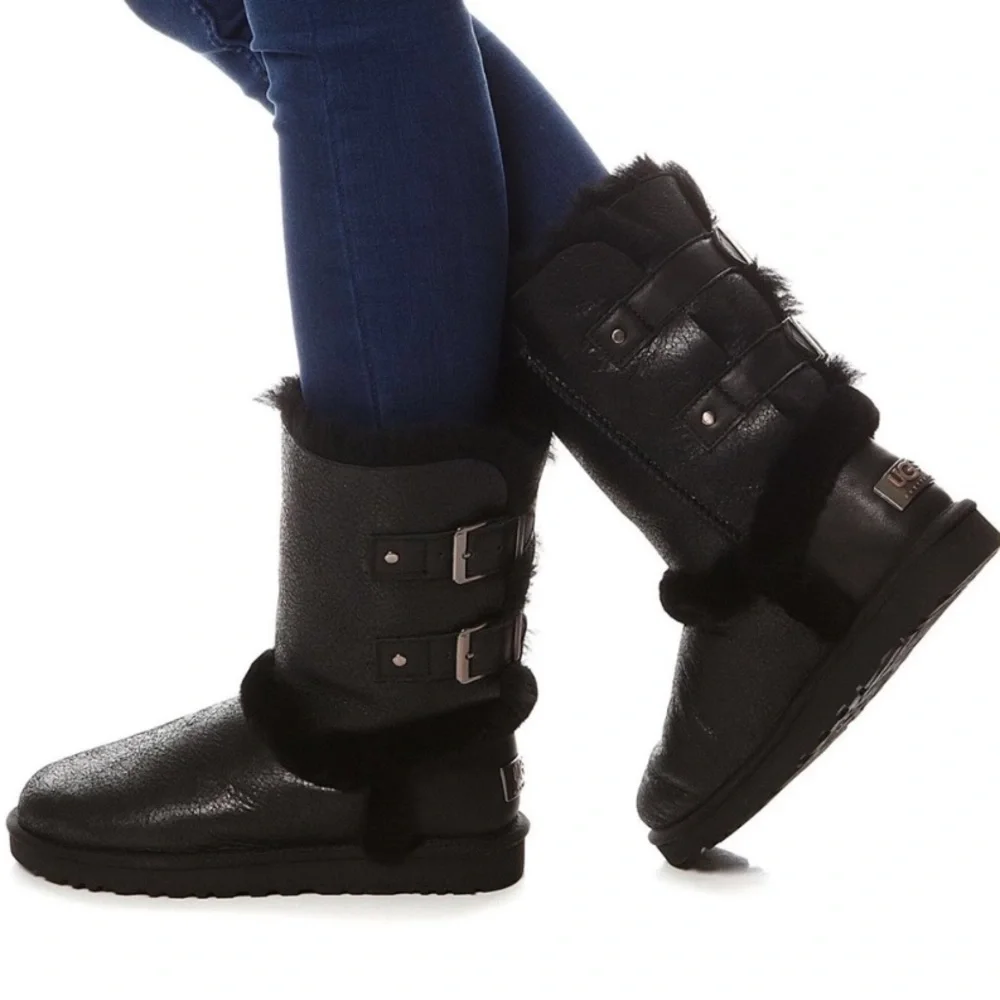 UGG Skylah Vintage Chestnut Leather Sheepskin Buckle Boots